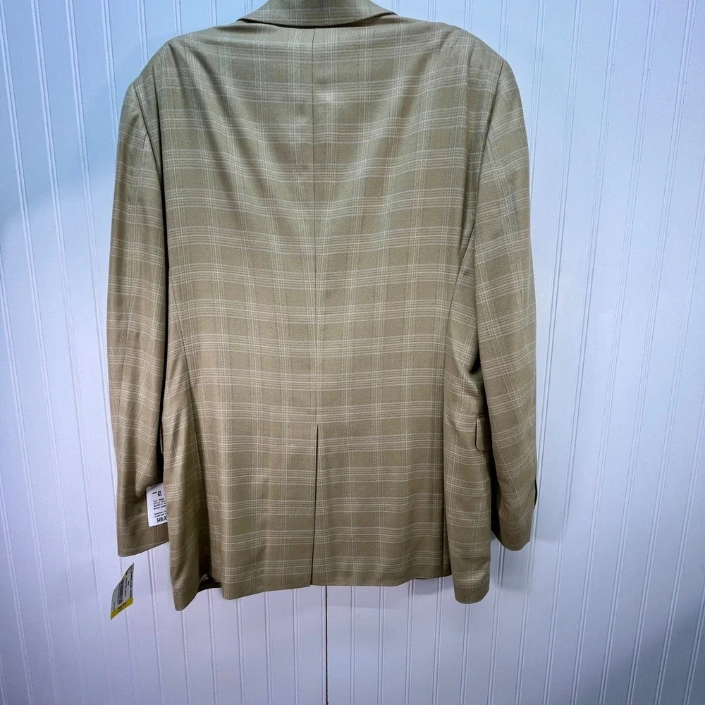 New Arnold Brant Bamboo Two Button Jacket Blazer Mens Beige Plaid Sz 42L $495new